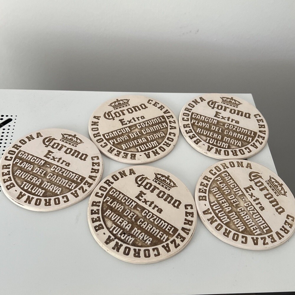 Corona Extra Beer Ceramic Stoneware Coasters w/h Holder Set of 5 Man Cave Decor - Picture 6 of 11